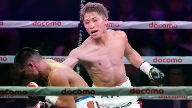 Naoya Inoue (R) punches Marlon Tapales (L)  during the IBF, WBO, WBA and WBC Super Bantamweight unification title bout at Ariake Arena in Tokyo, Japan. Inoue takes home the major victory in Japan after winning Fighter Of The Year. THE ASASHI SHIMBUN VIA GETTY IMAGES. 